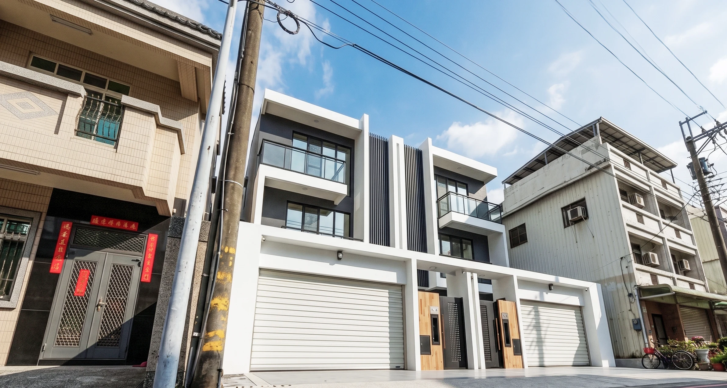 澄清段住宅街道視角與白色框架
